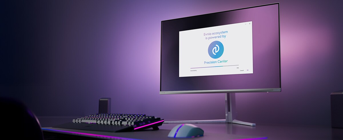 Philips Evnia monitor set up for Precision center