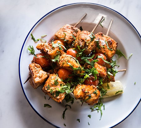 Grilled salmon kebabs