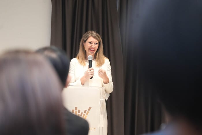 Stephanie Sievers, Managing Director, Philips APAC, delivering a speech on how the partnership will enhance Philips&rsquo; goals in delivering better care for more people